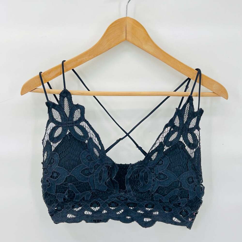 Rue 21 Floral Lace Bralette sz Medium Black Smocked Back